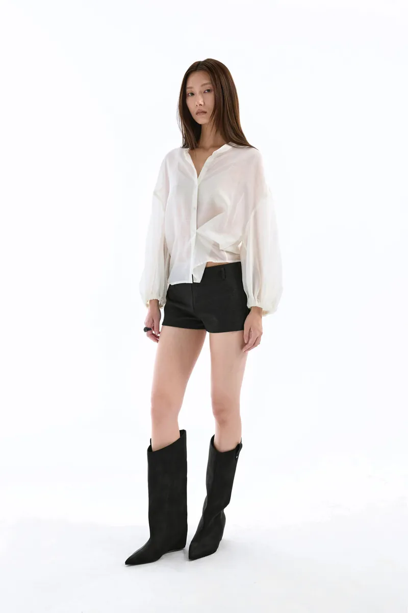 Doe: Molly Distressed Leather Pointed Wide-Shaft Knee Boots
