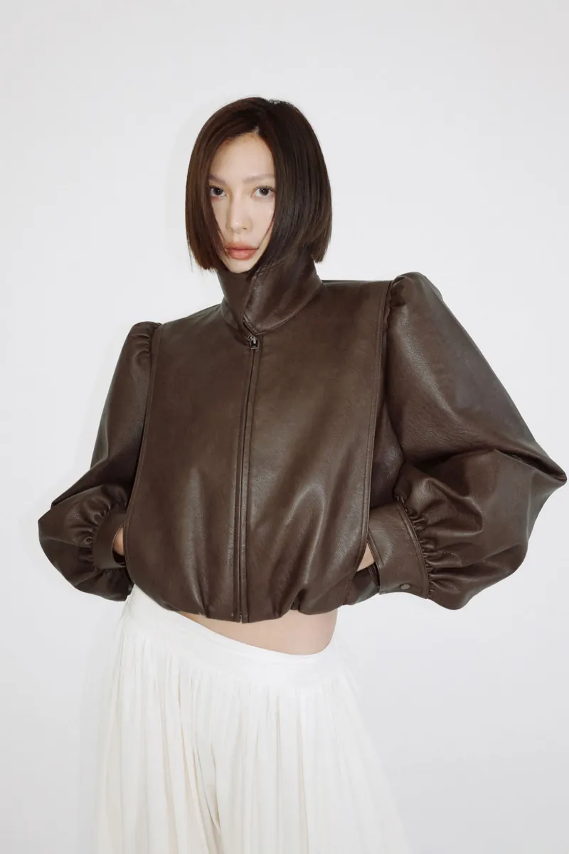 Doe: Molly Wide-Shoulder Puff-Sleeve Soft Leather Jacket