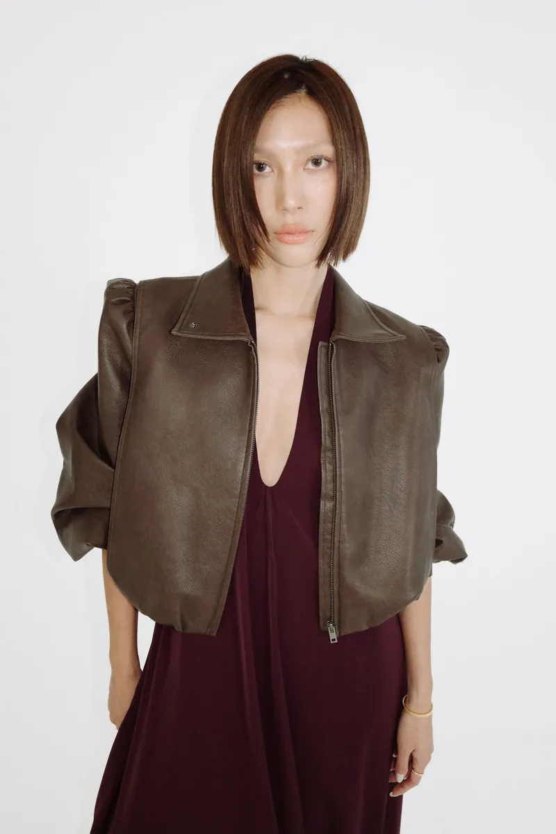 Doe: Molly Wide-Shoulder Puff-Sleeve Soft Leather Jacket