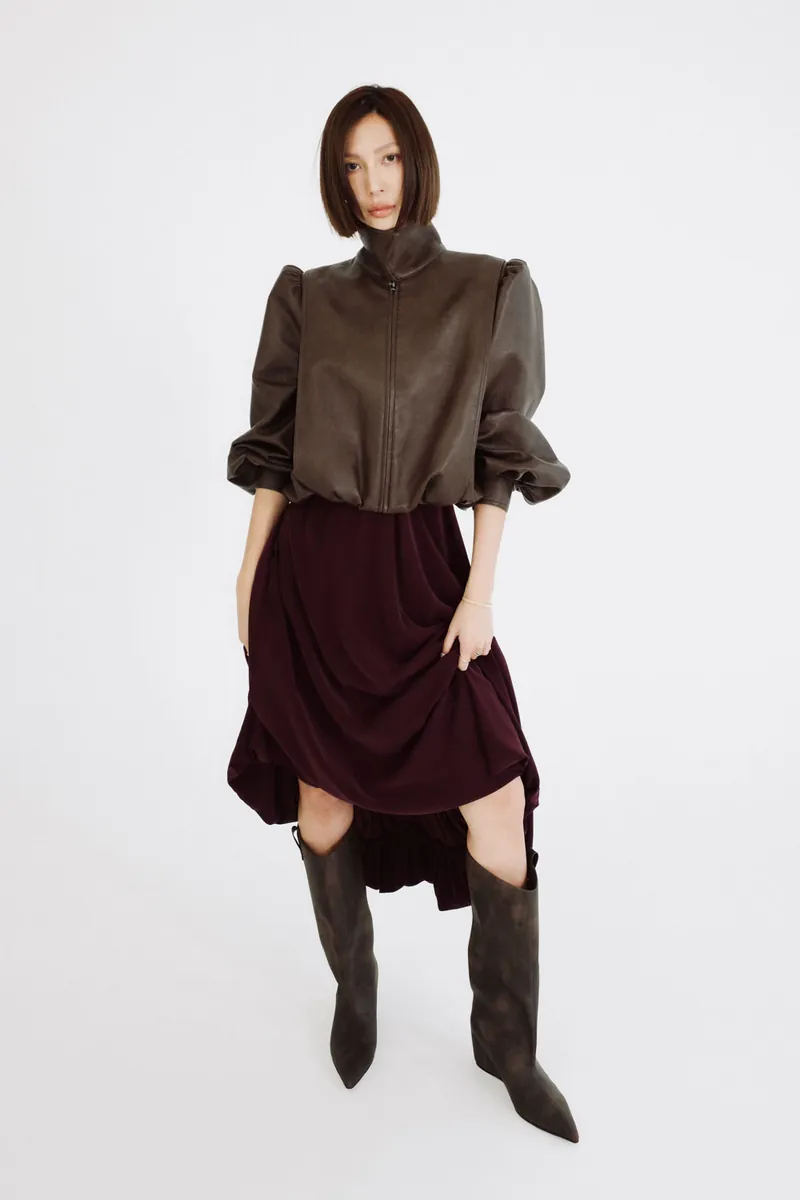 Doe: Molly Wide-Shoulder Puff-Sleeve Soft Leather Jacket