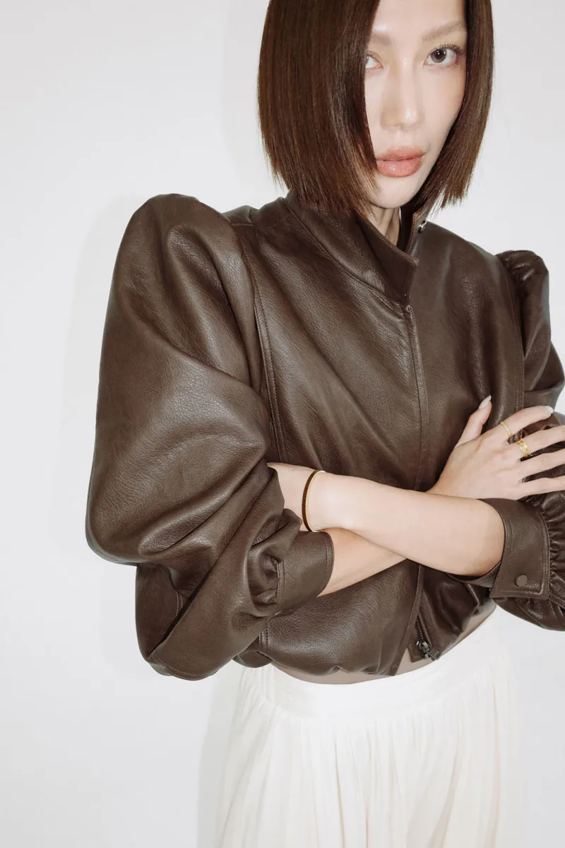 Doe: Molly Wide-Shoulder Puff-Sleeve Soft Leather Jacket