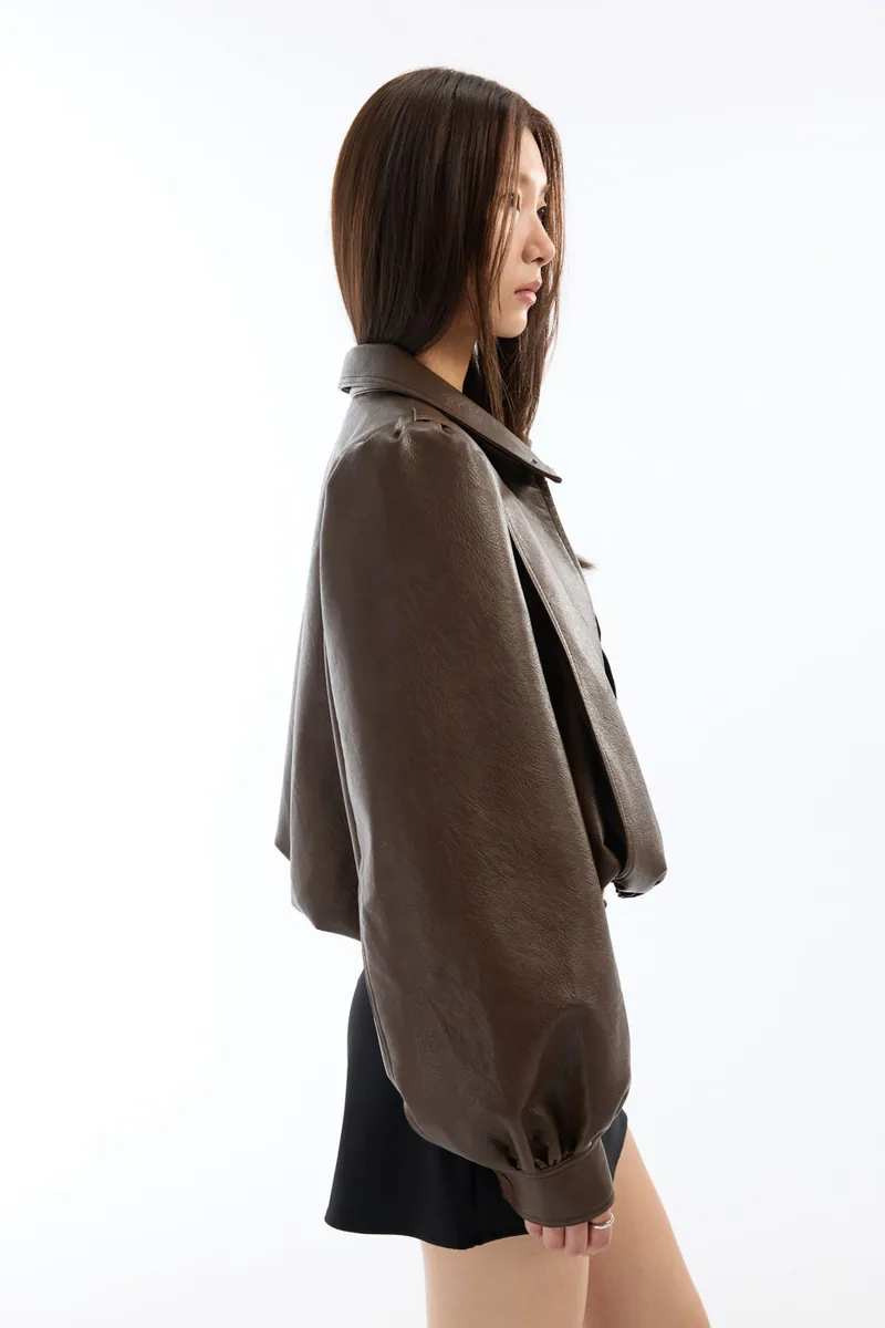 Doe: Molly Wide-Shoulder Puff-Sleeve Soft Leather Jacket