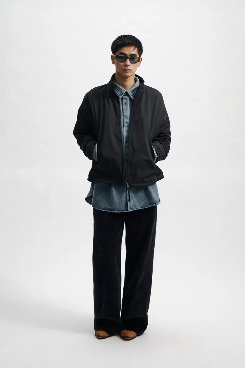 Gender Free 燈芯絨弧線剪接寬褲(男)