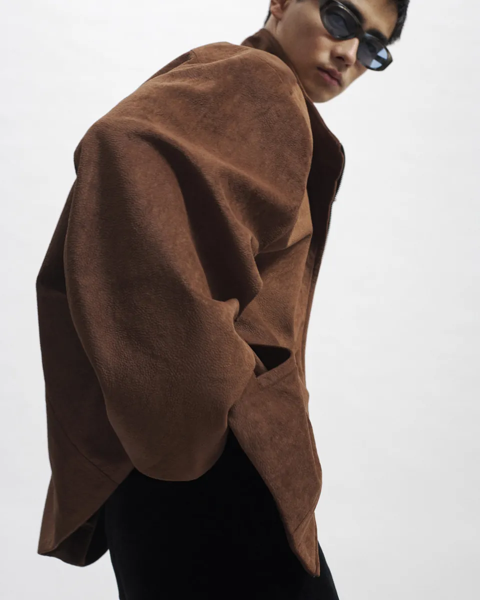 Gender Free Stand-Collar Faux Leather Jacket