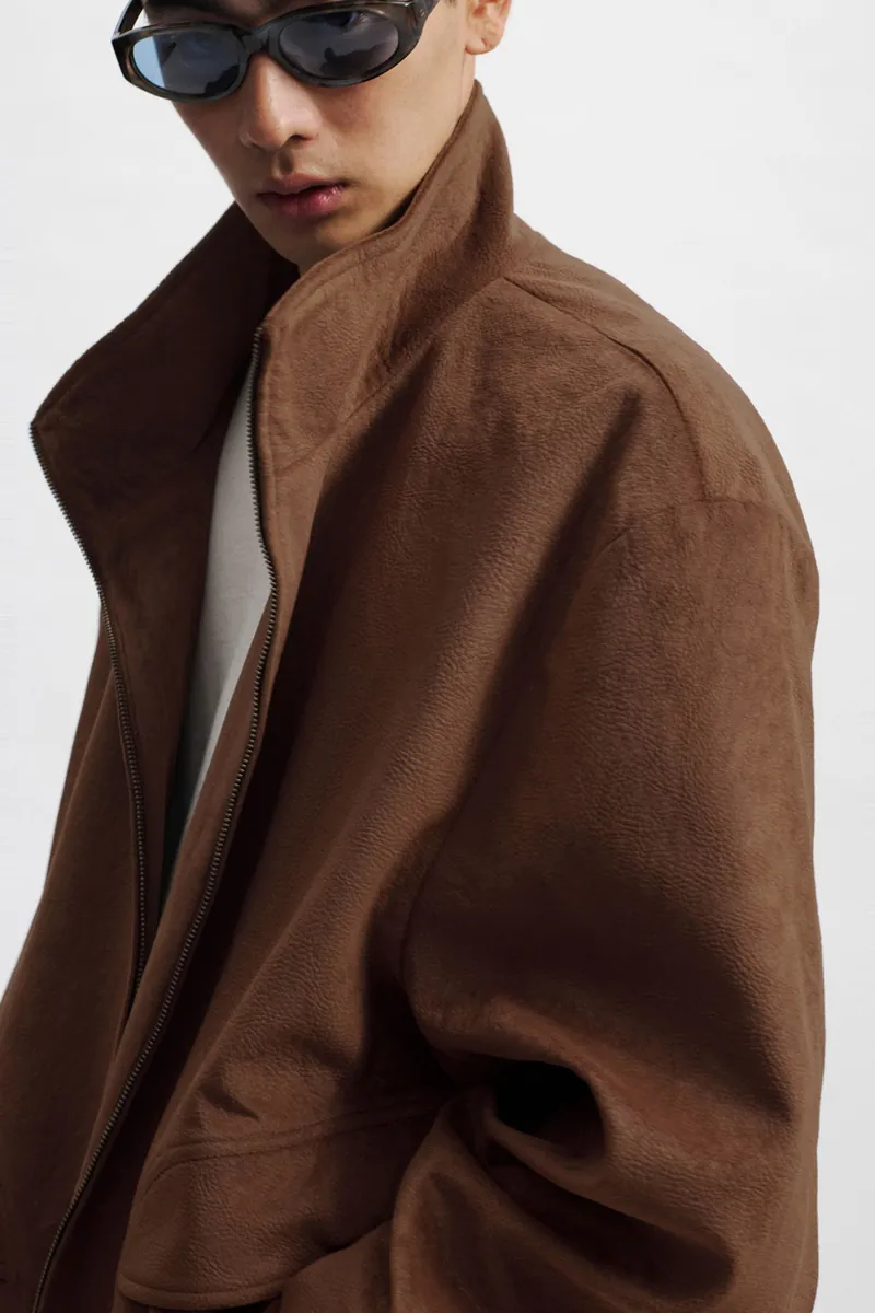 Gender Free Stand-Collar Faux Leather Jacket