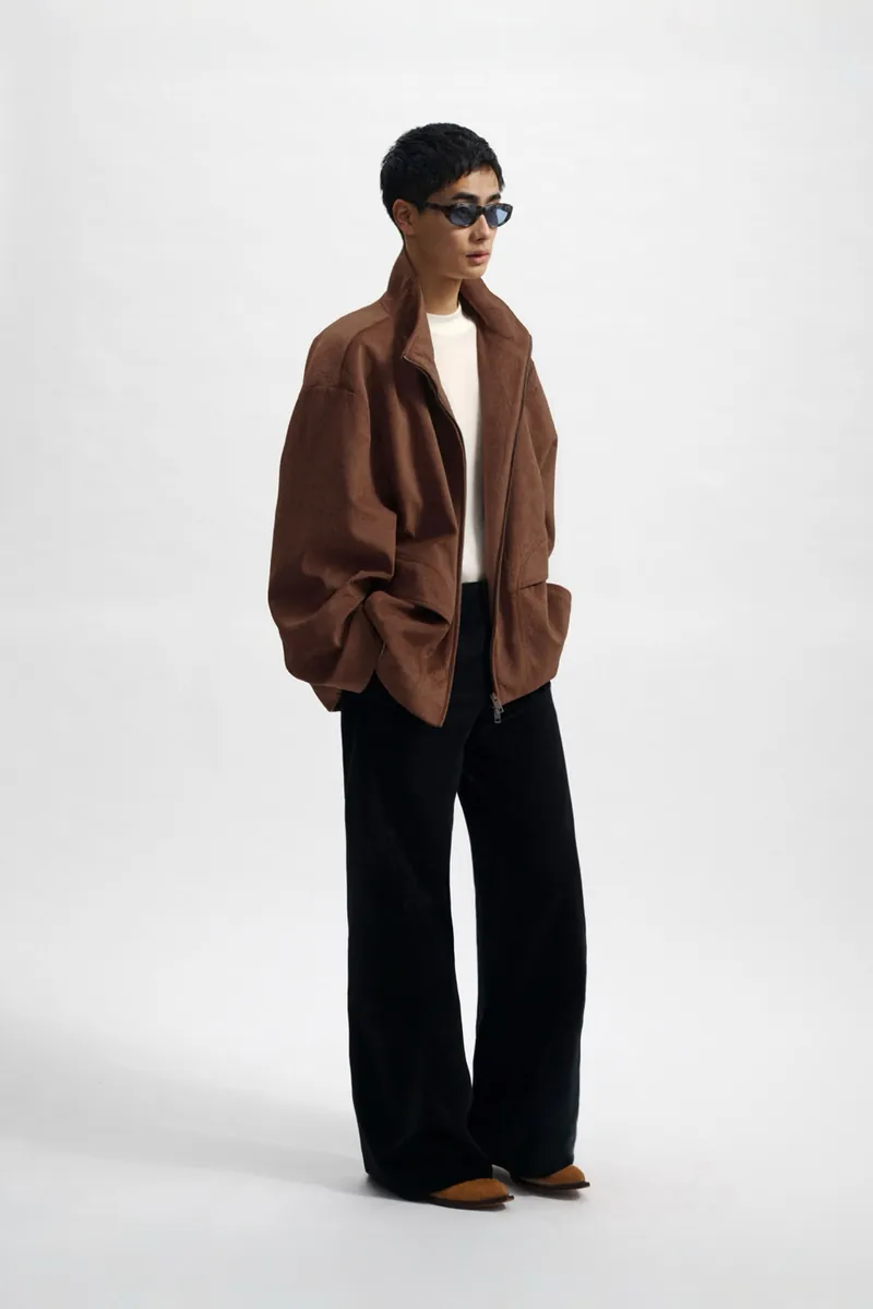 Gender Free Stand-Collar Faux Leather Jacket