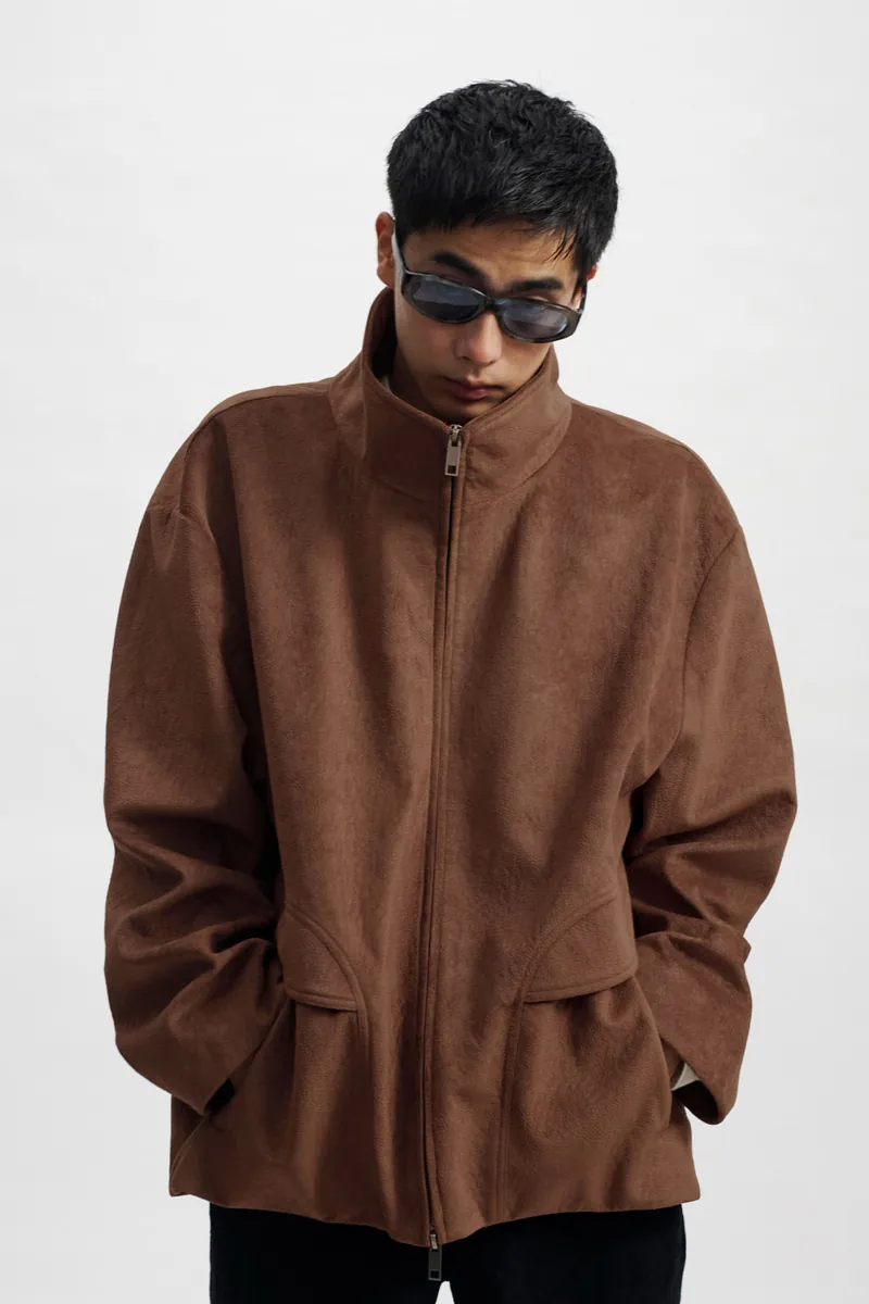 Gender Free Stand-Collar Faux Leather Jacket