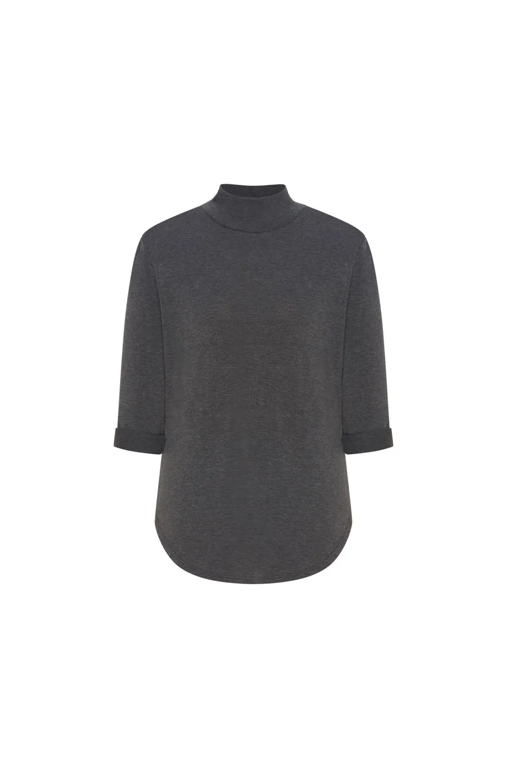Mousse Knit High-Neck Three-Quarter Sleeve Top