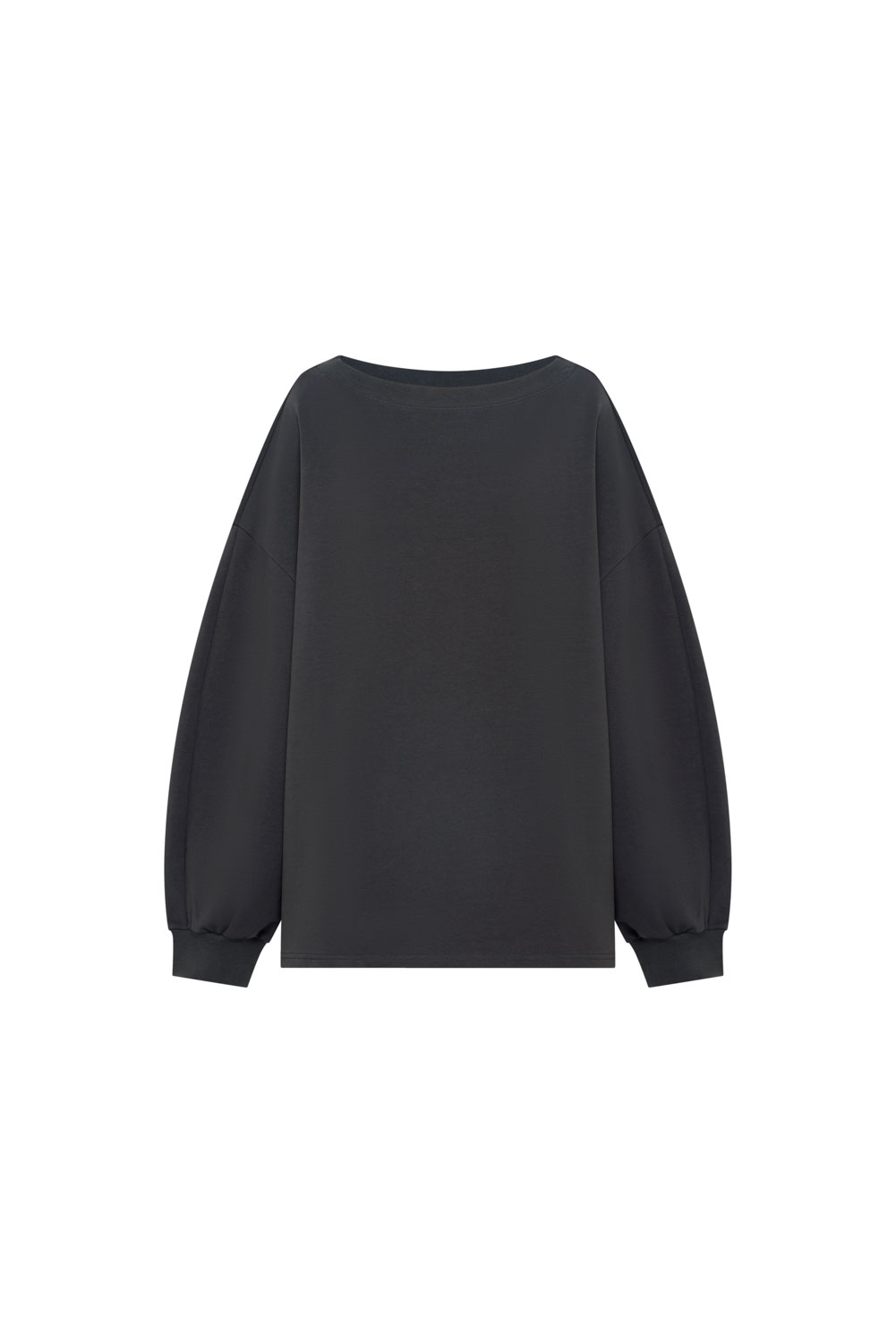 Studio Doe - Asymmetric Neckline Broad-Shoulder Wide-Sleeve Sweatshirt