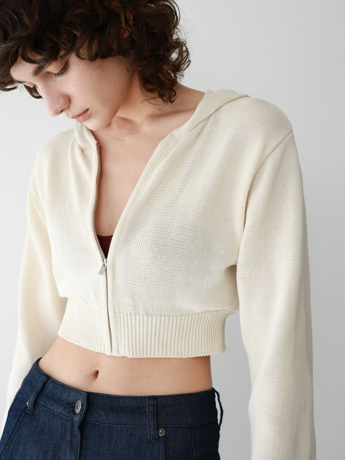 Studio Doe - cooling yarn openwork hooded short jacket