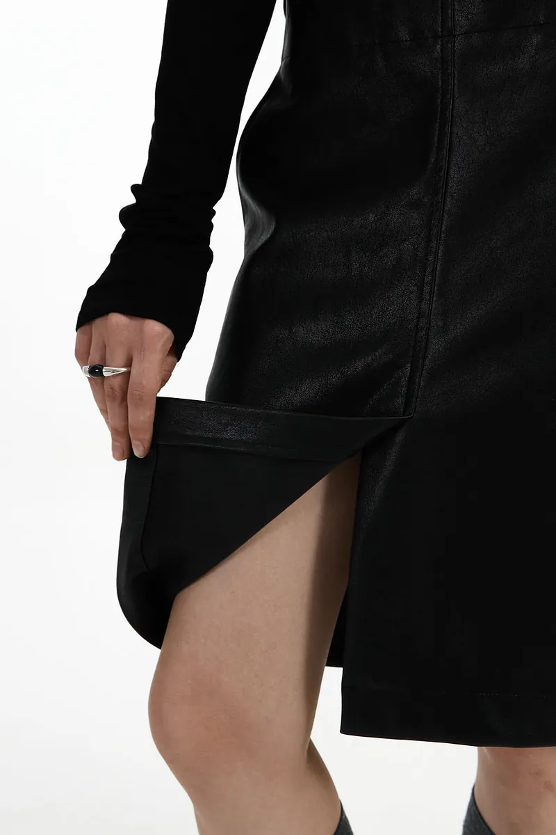 Studio Doe - H-Line Low-Rise Faux Leather Midi Skirt
