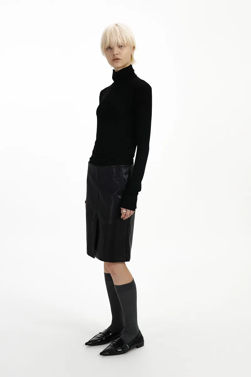 Studio Doe - H-Line Low-Rise Faux Leather Midi Skirt