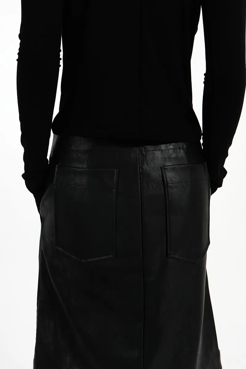 Studio Doe - H-Line Low-Rise Faux Leather Midi Skirt