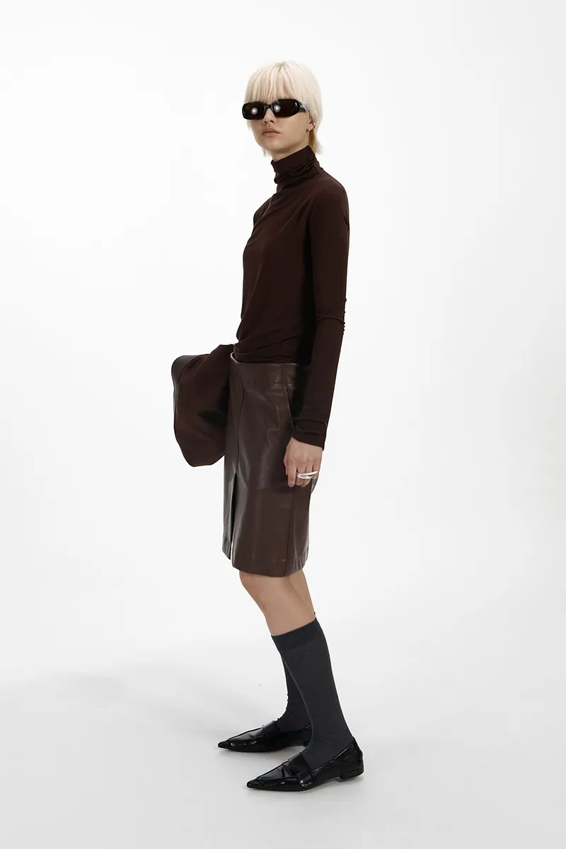 Studio Doe - H-Line Low-Rise Faux Leather Midi Skirt