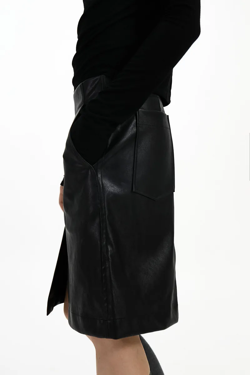 Studio Doe - H-Line Low-Rise Faux Leather Midi Skirt