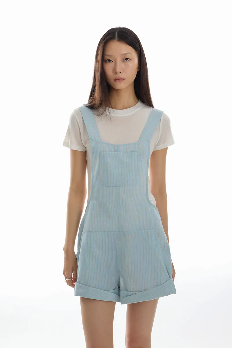 Doe：Molly 條紋反摺吊帶短褲