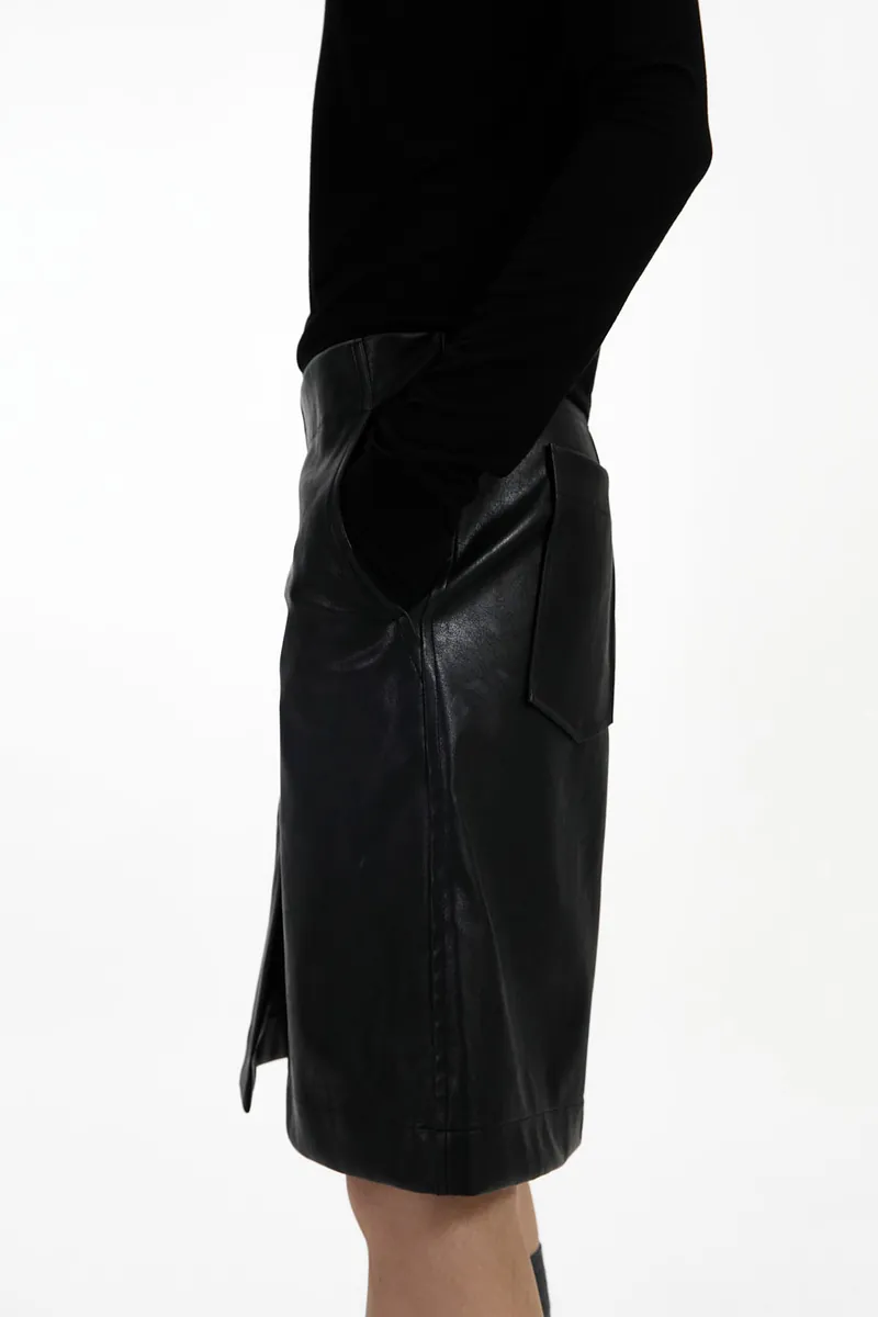 Studio Doe - H-Line Low-Rise Faux Leather Midi Skirt