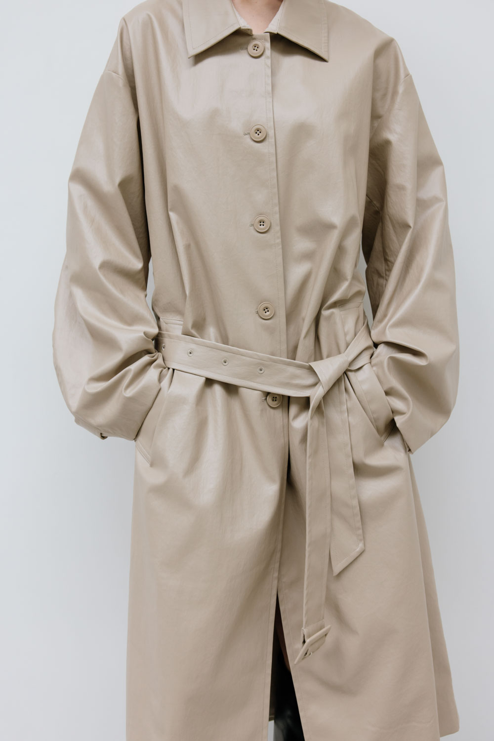Washable Faux Leather Lightweight Trench Coat