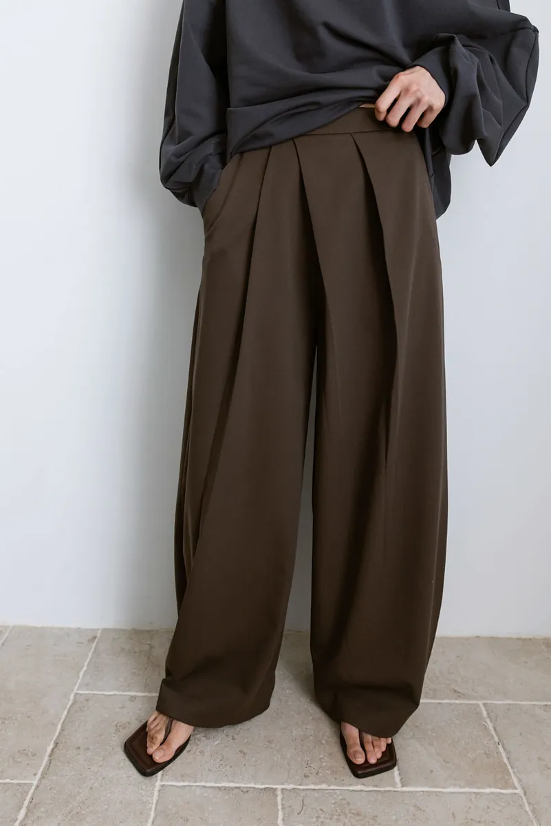 Studio Doe - Diagonal Tuck High-Rise Wide Pants