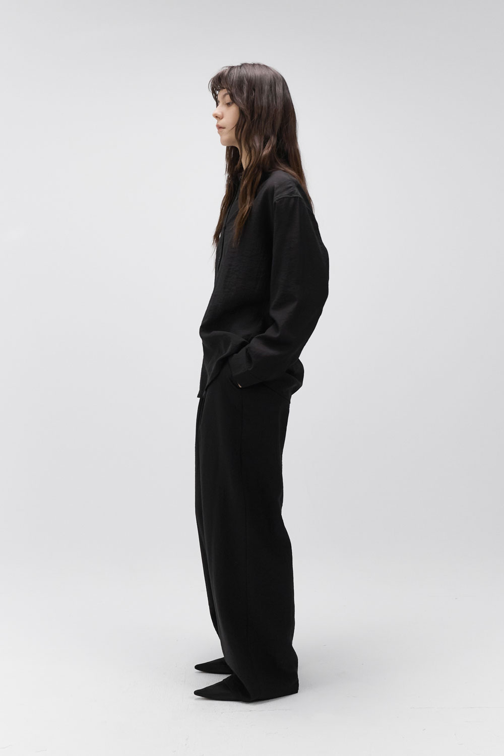 Matte Textured Layered Drawstring Trousers
