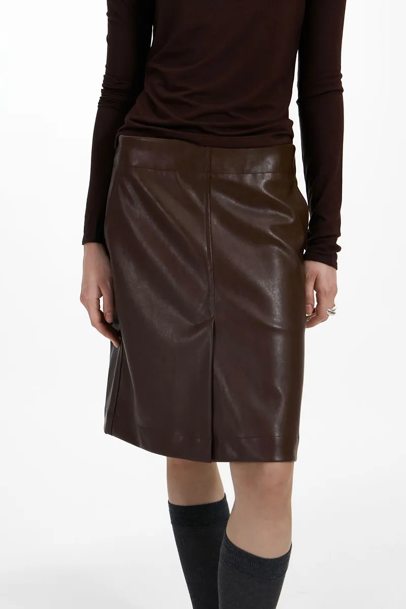 Studio Doe - H-Line Low-Rise Faux Leather Midi Skirt