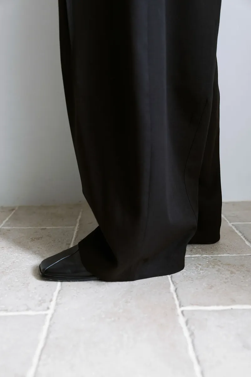Studio Doe - Diagonal Tuck High-Rise Wide Pants