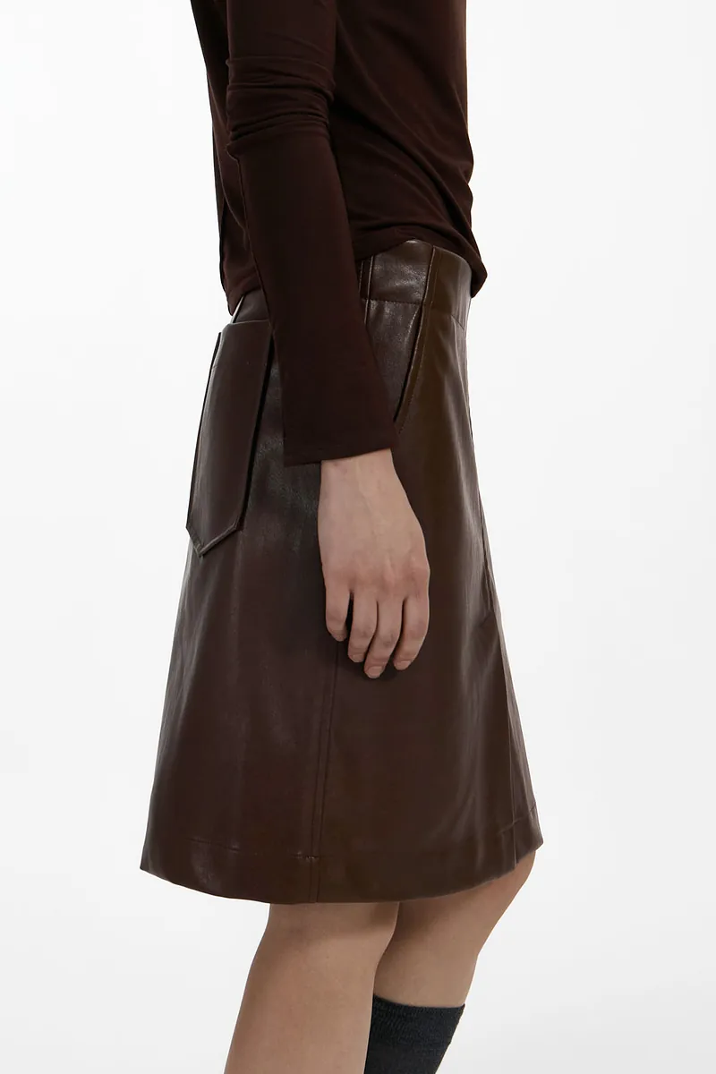 Studio Doe - H-Line Low-Rise Faux Leather Midi Skirt