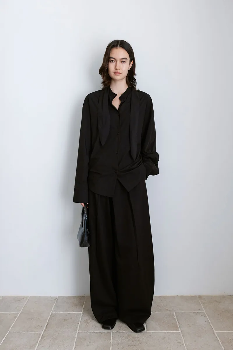 Studio Doe - Diagonal Tuck High-Rise Wide Pants