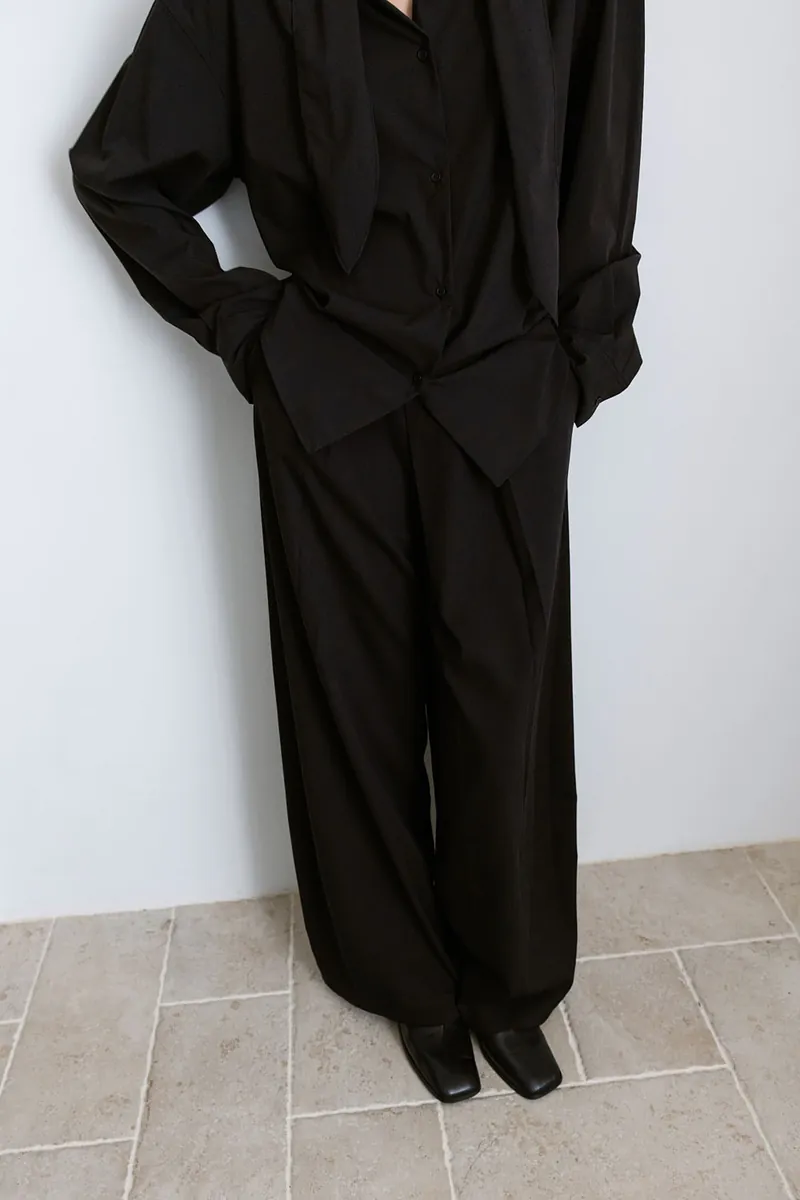 Studio Doe - Diagonal Tuck High-Rise Wide Pants
