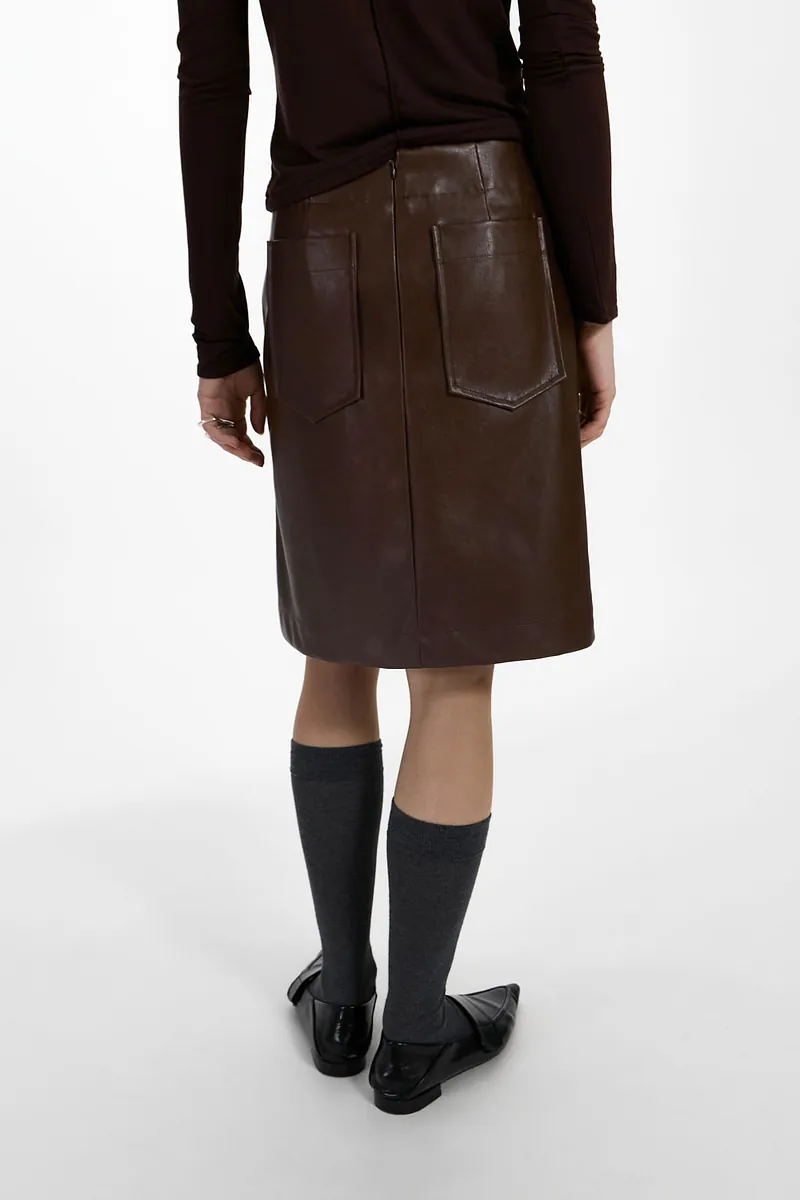 Studio Doe - H-Line Low-Rise Faux Leather Midi Skirt