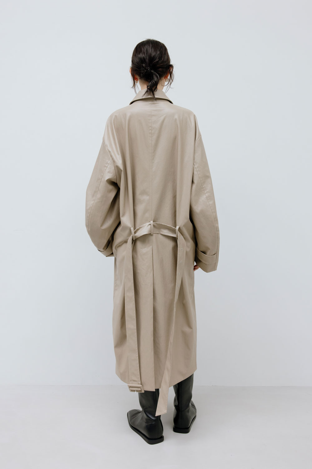 Washable Faux Leather Lightweight Trench Coat