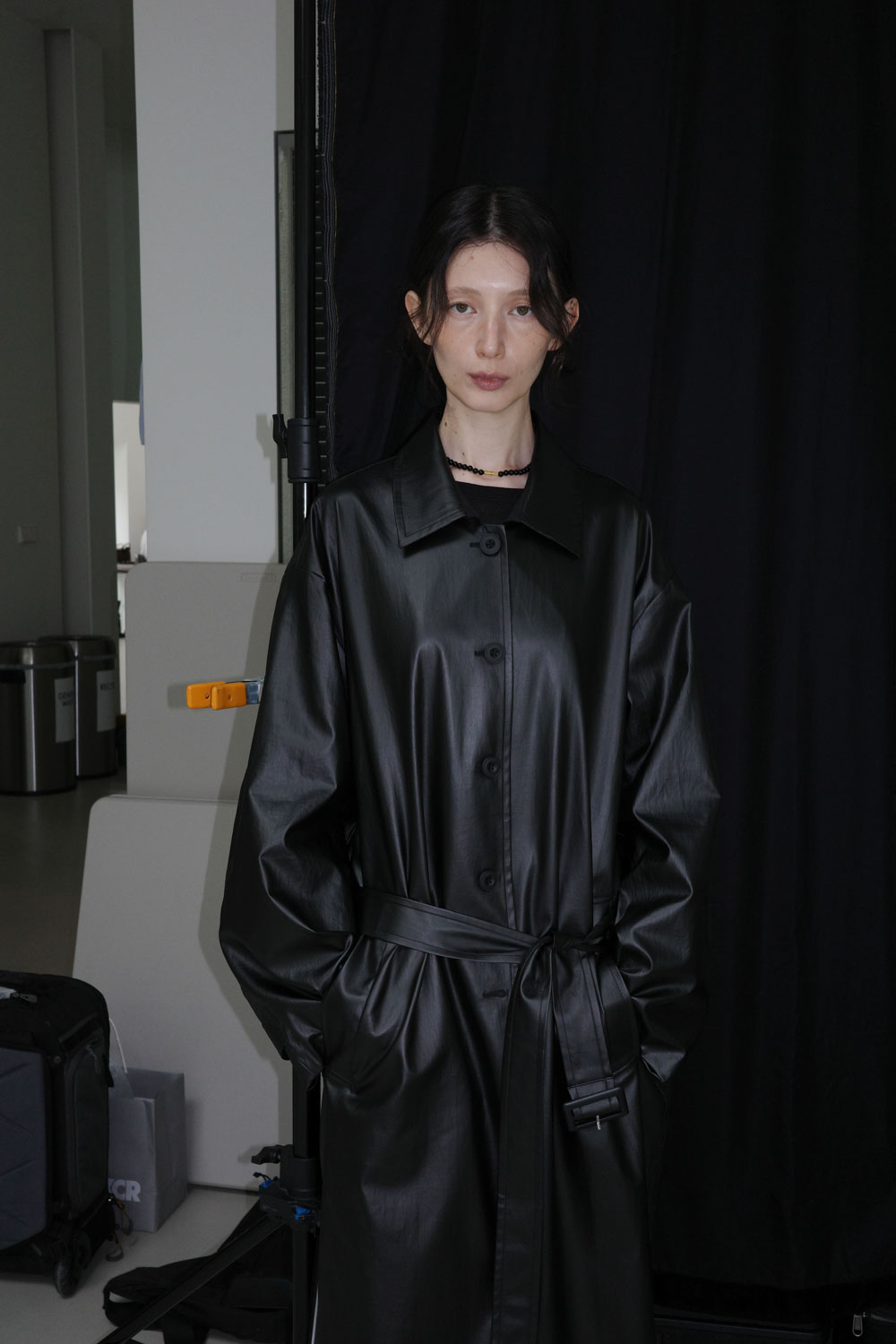Washable Faux Leather Lightweight Trench Coat