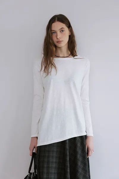 Asymmetrical Hem Narrow Sleeve Textured Top