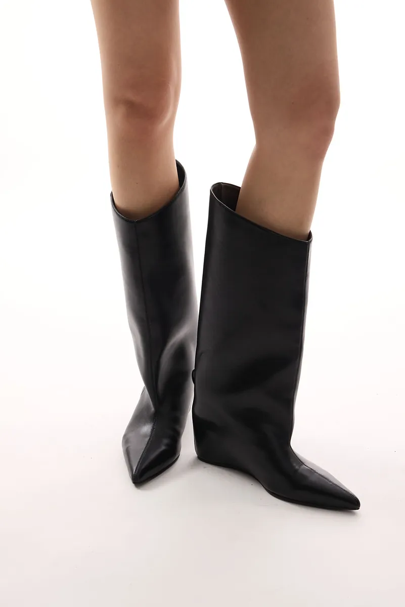 Studio Doe - Doe：Molly Leather Pointed Toe Wide Shaft Boots