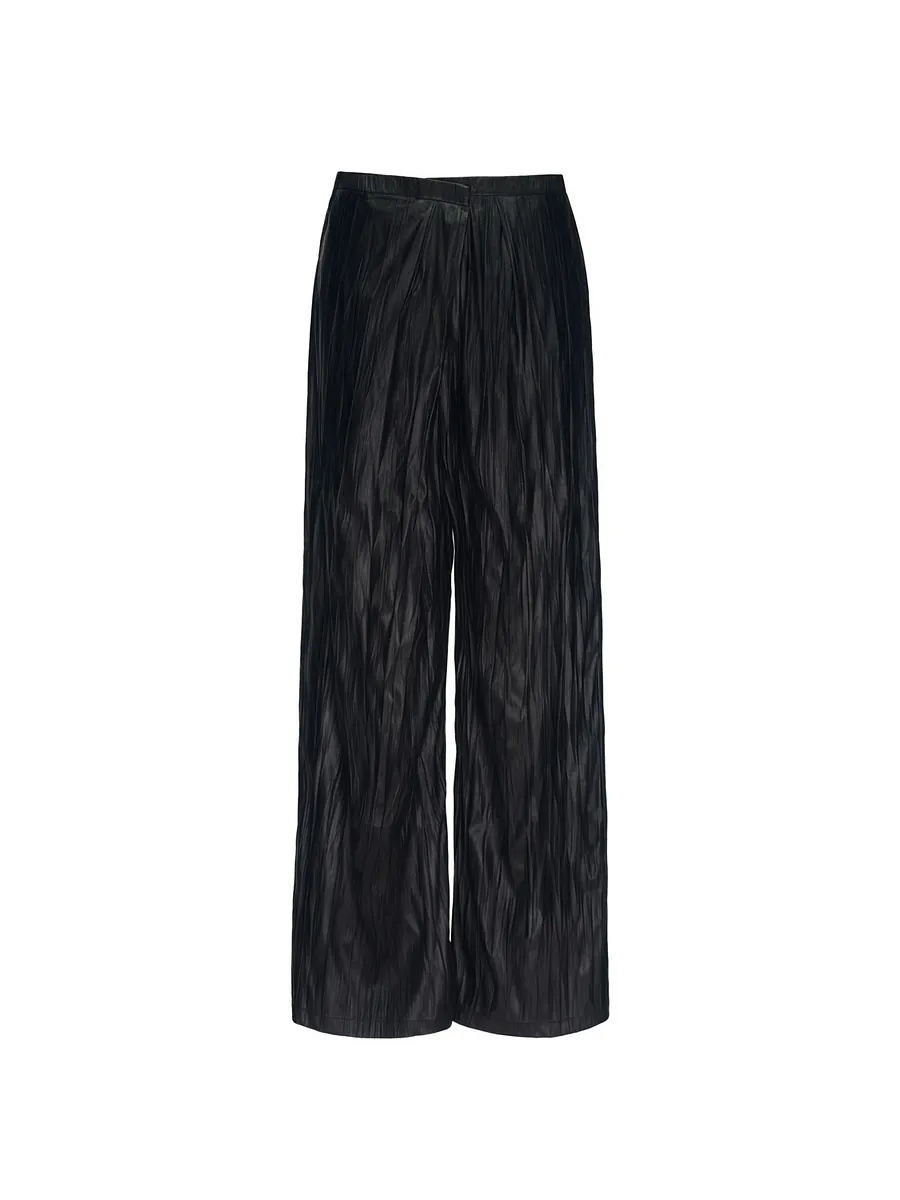 Studio Doe - Washable Faux Leather Textured Wide Pants