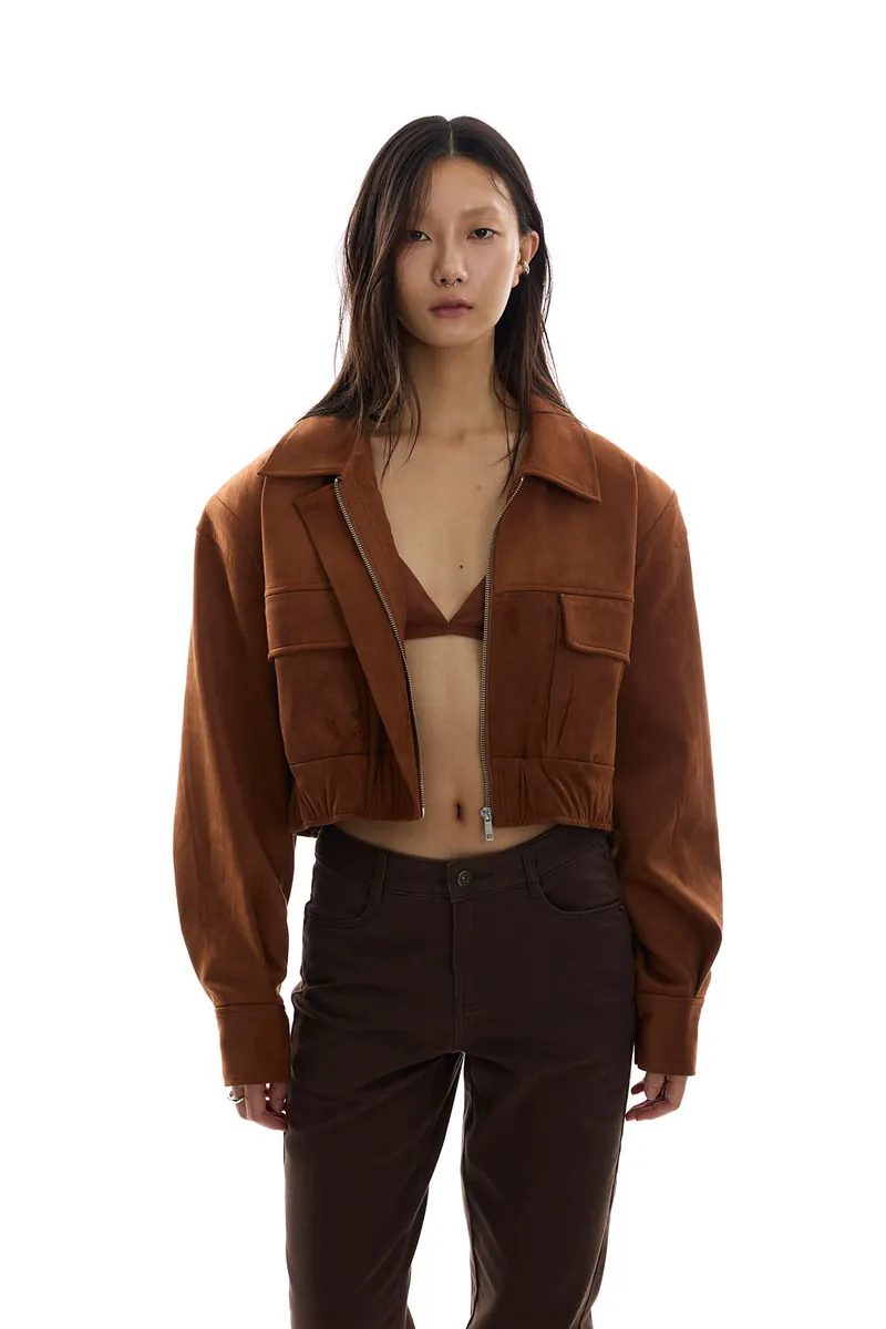Studio Doe - Doe：Molly Faux Suede Wide Shoulder Cropped Jacket