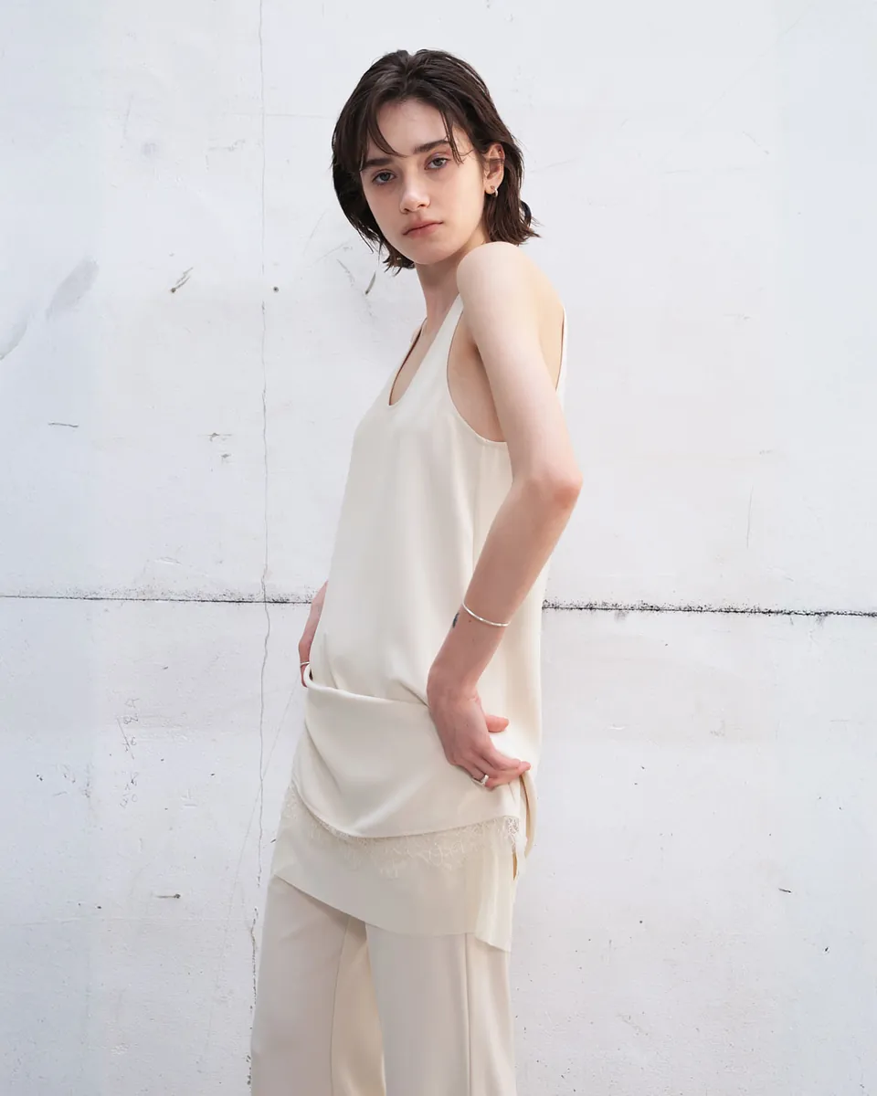 層次拼接長版背心