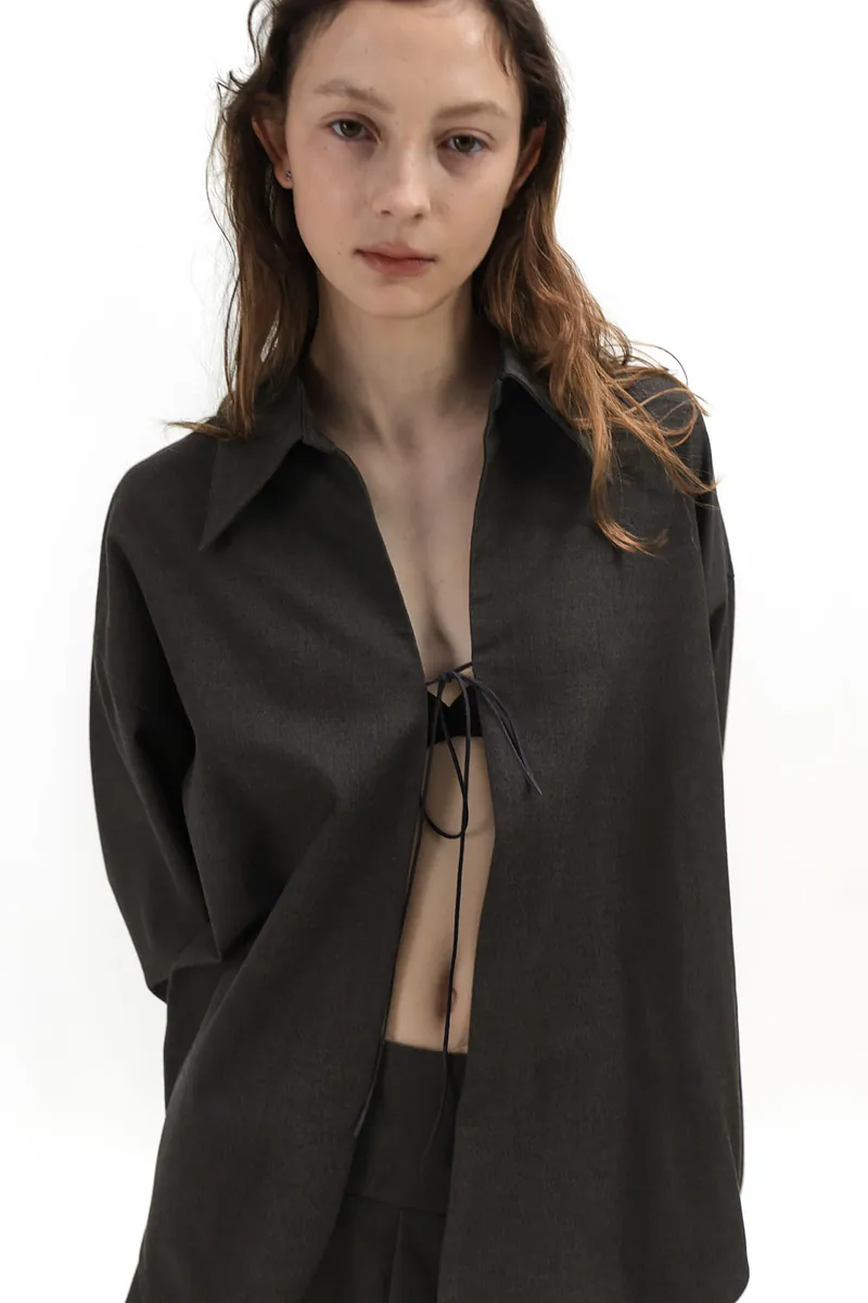 Studio Doe - Tie-Detail Brushed Wrinkle-Resistant Shirt