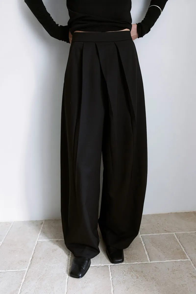 Studio Doe - Diagonal Tuck High-Rise Wide Pants