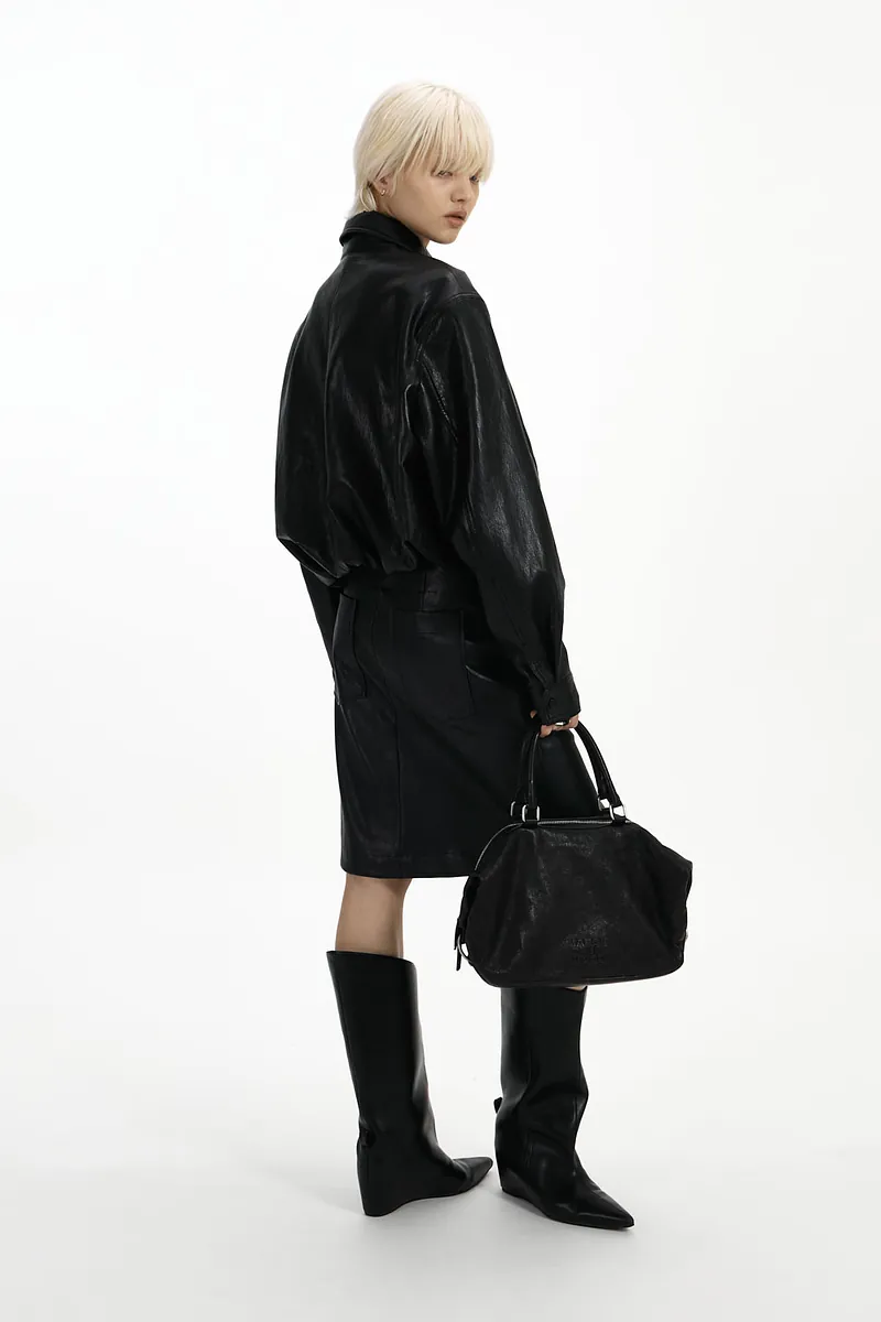 Studio Doe - H-Line Low-Rise Faux Leather Midi Skirt