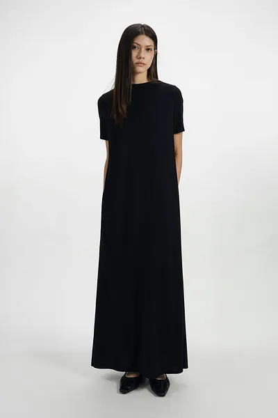 Wide Stand Collar Narrow Sleeve Flared Dress