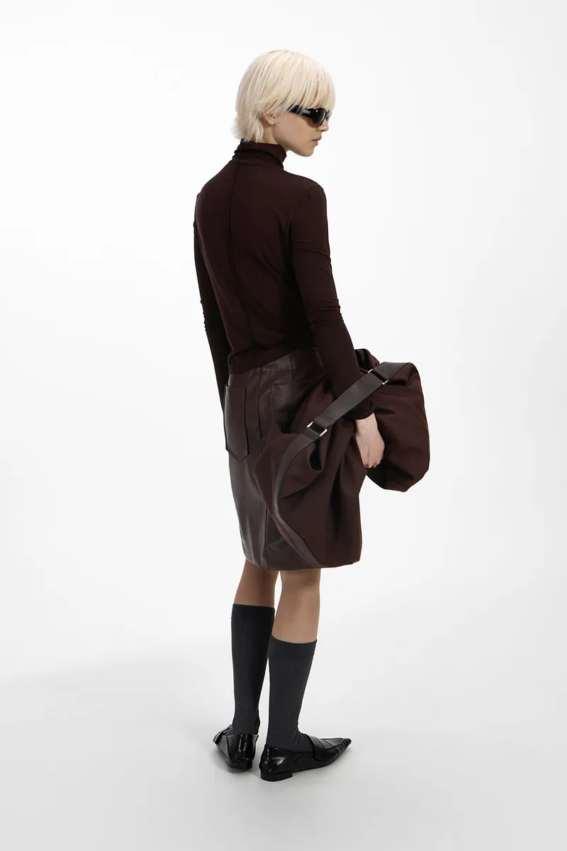 Studio Doe - H-Line Low-Rise Faux Leather Midi Skirt