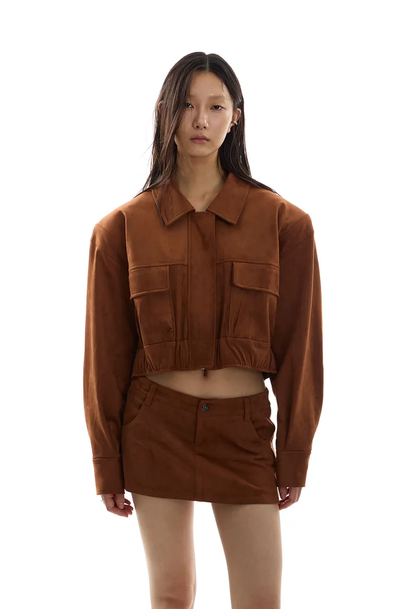 Studio Doe - Doe：Molly Faux Suede Wide Shoulder Cropped Jacket