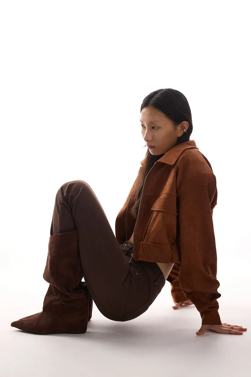Studio Doe - Doe：Molly Faux Suede Wide Shoulder Cropped Jacket