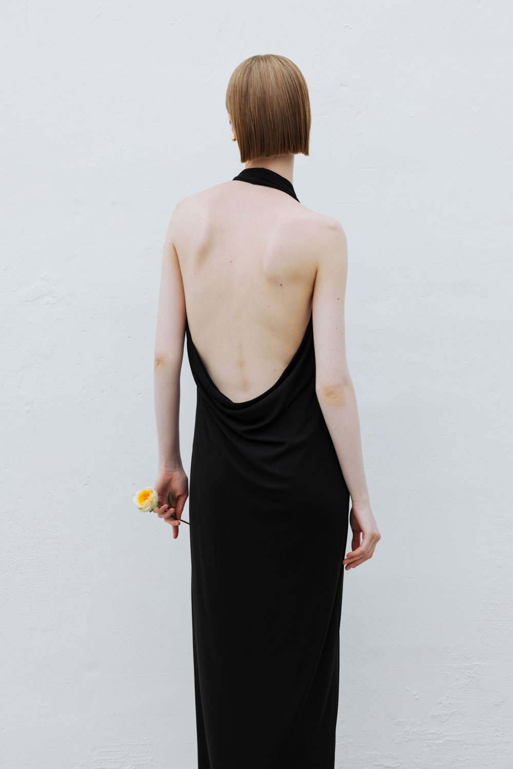 Matte Halter Open-Back Dress