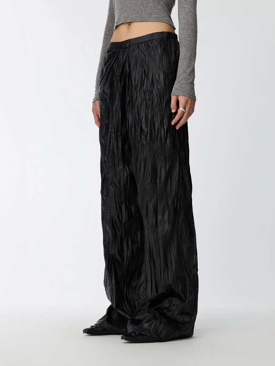 Studio Doe - Washable Faux Leather Textured Wide Pants