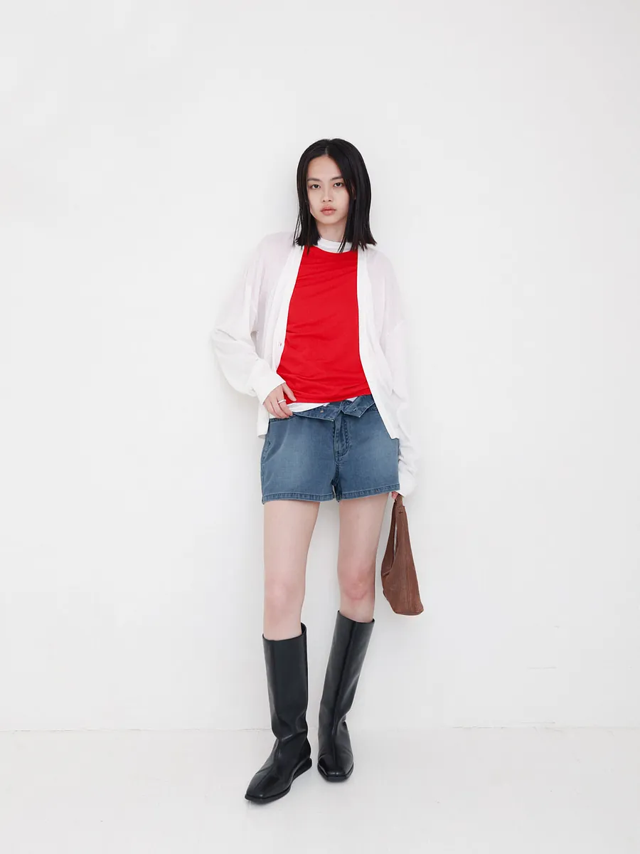 Studio Doe - Folded Waist Knit Denim Shorts