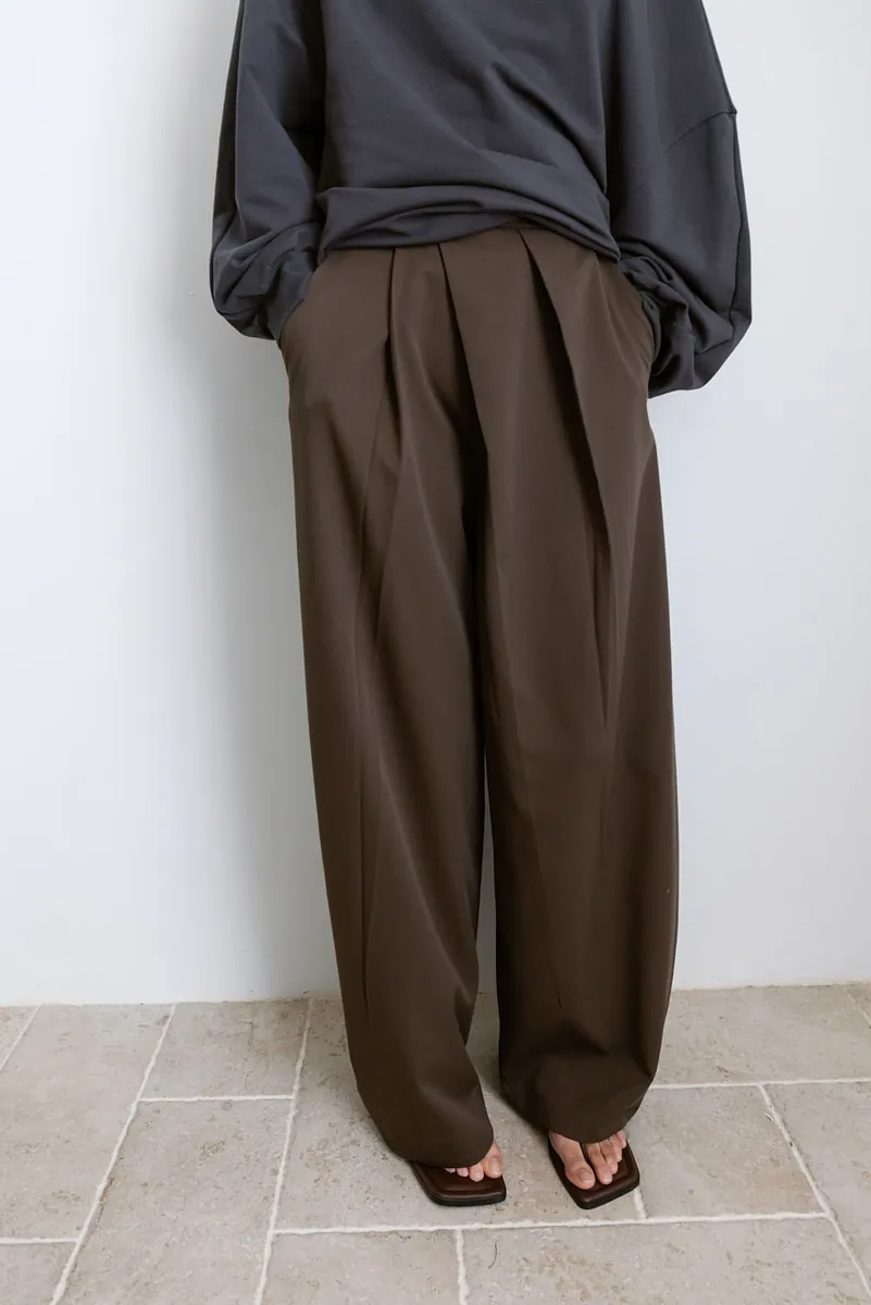 Studio Doe - Diagonal Tuck High-Rise Wide Pants