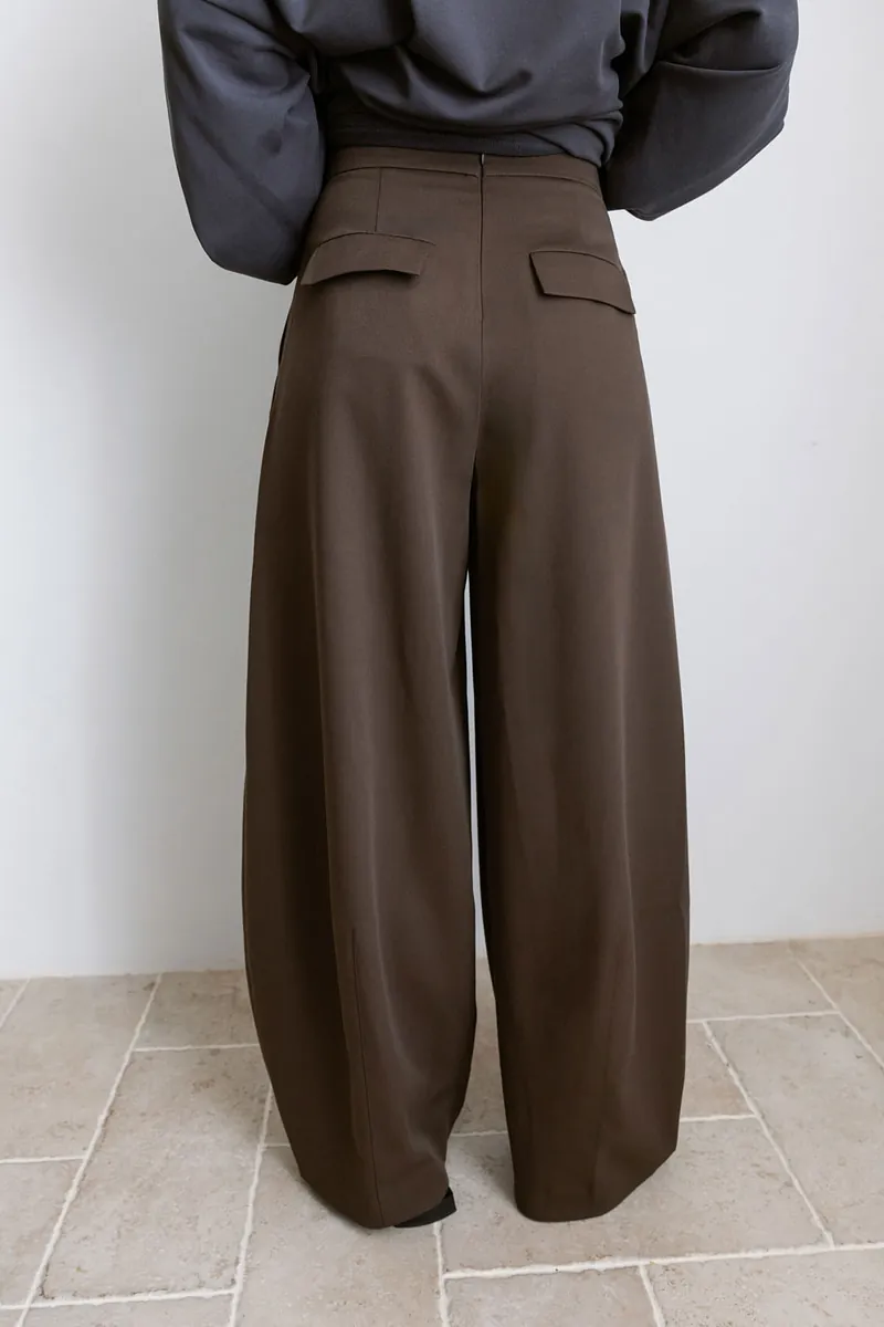 Studio Doe - Diagonal Tuck High-Rise Wide Pants
