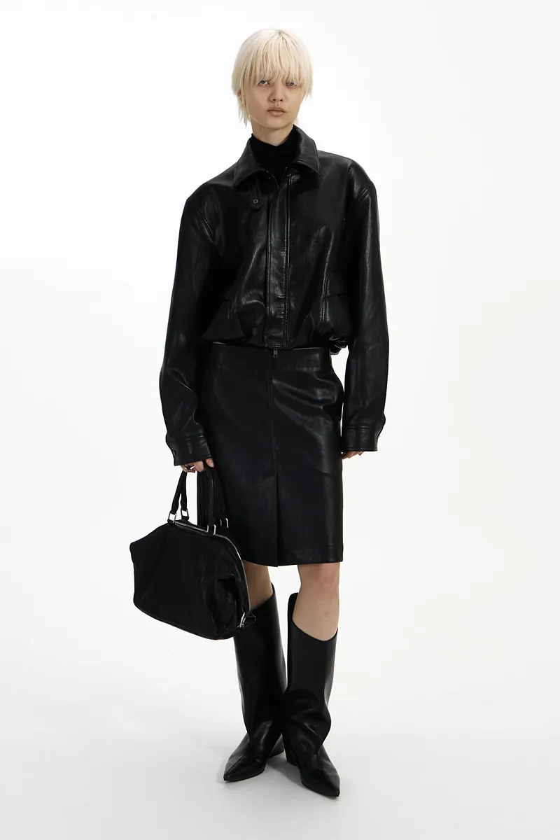 Studio Doe - H-Line Low-Rise Faux Leather Midi Skirt